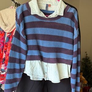 Pilcro Blue and Brown Striped Sweater